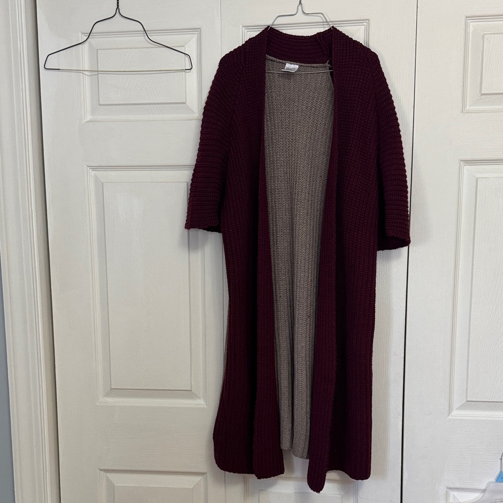 Open-Front Long Knit Cardigan Sweater - Burgundy